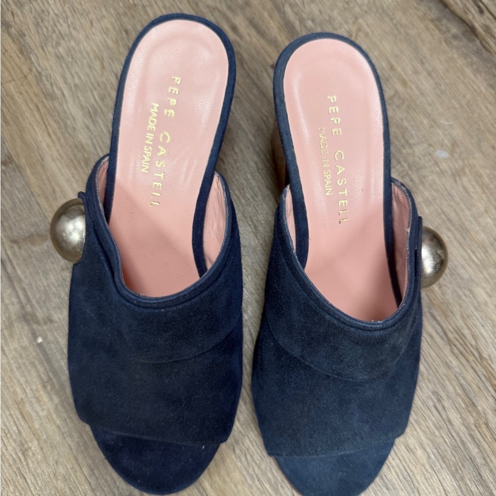 Pepe Castell Women's Navy Suede Mules